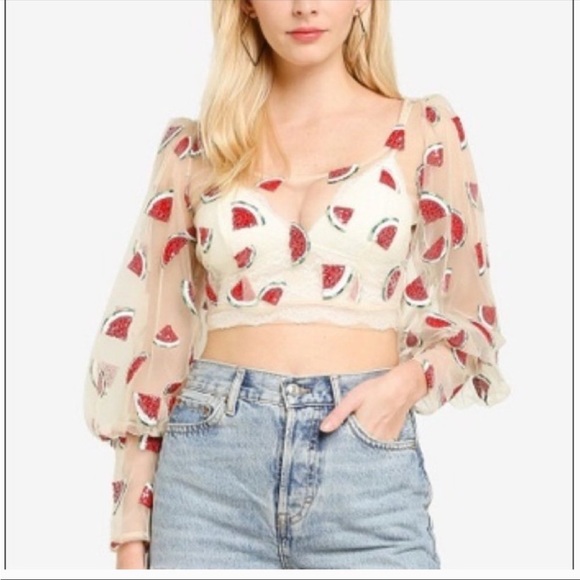 Topshop Watermelon Balloon Sleeve Top - Picture 4 of 4